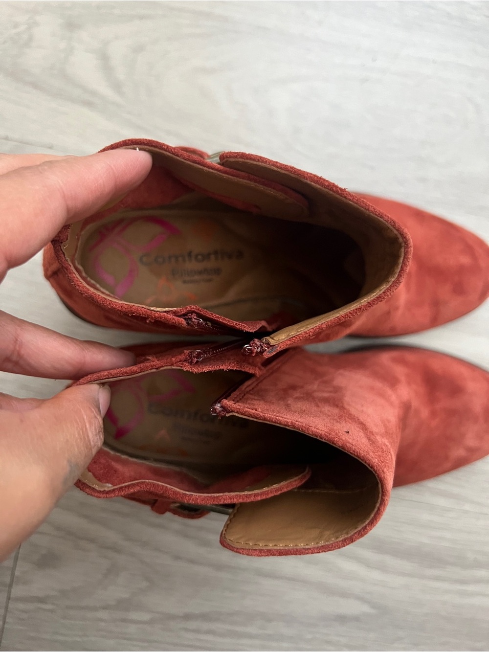 Comfortiva Rust Red Leather Suede Ankle Boots Buckle Booties Size 8M - Picture 8 of 11